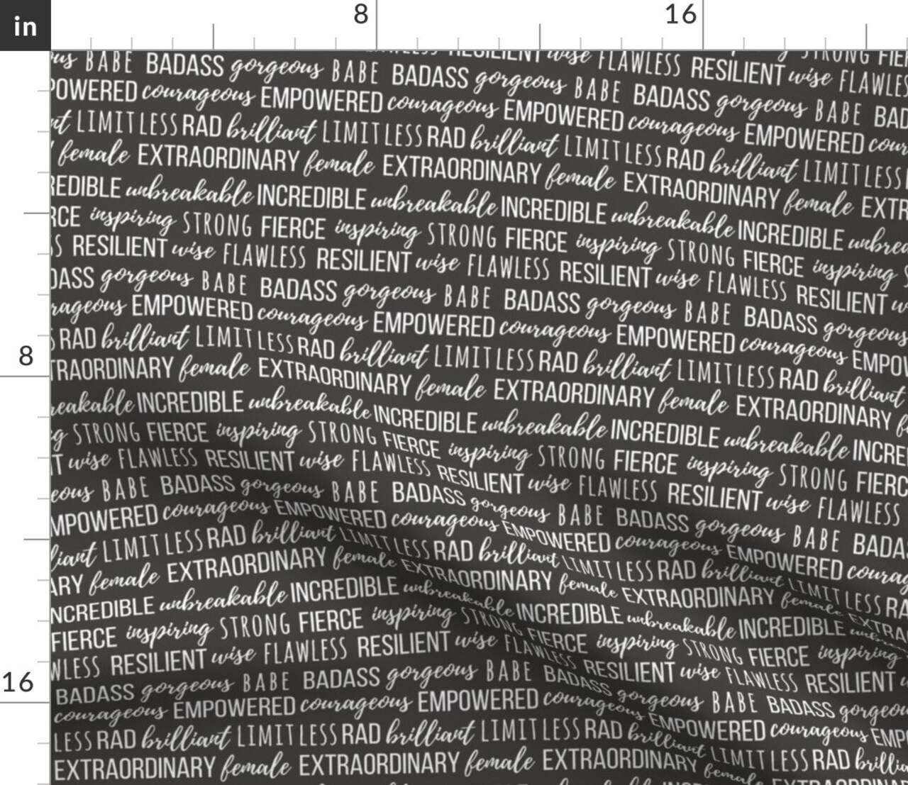 Typography Words Strong Women Empower Traits Black White Custom Printed Fabric by Spoonflower Various Fabrics by the Yard or Fat Quarter